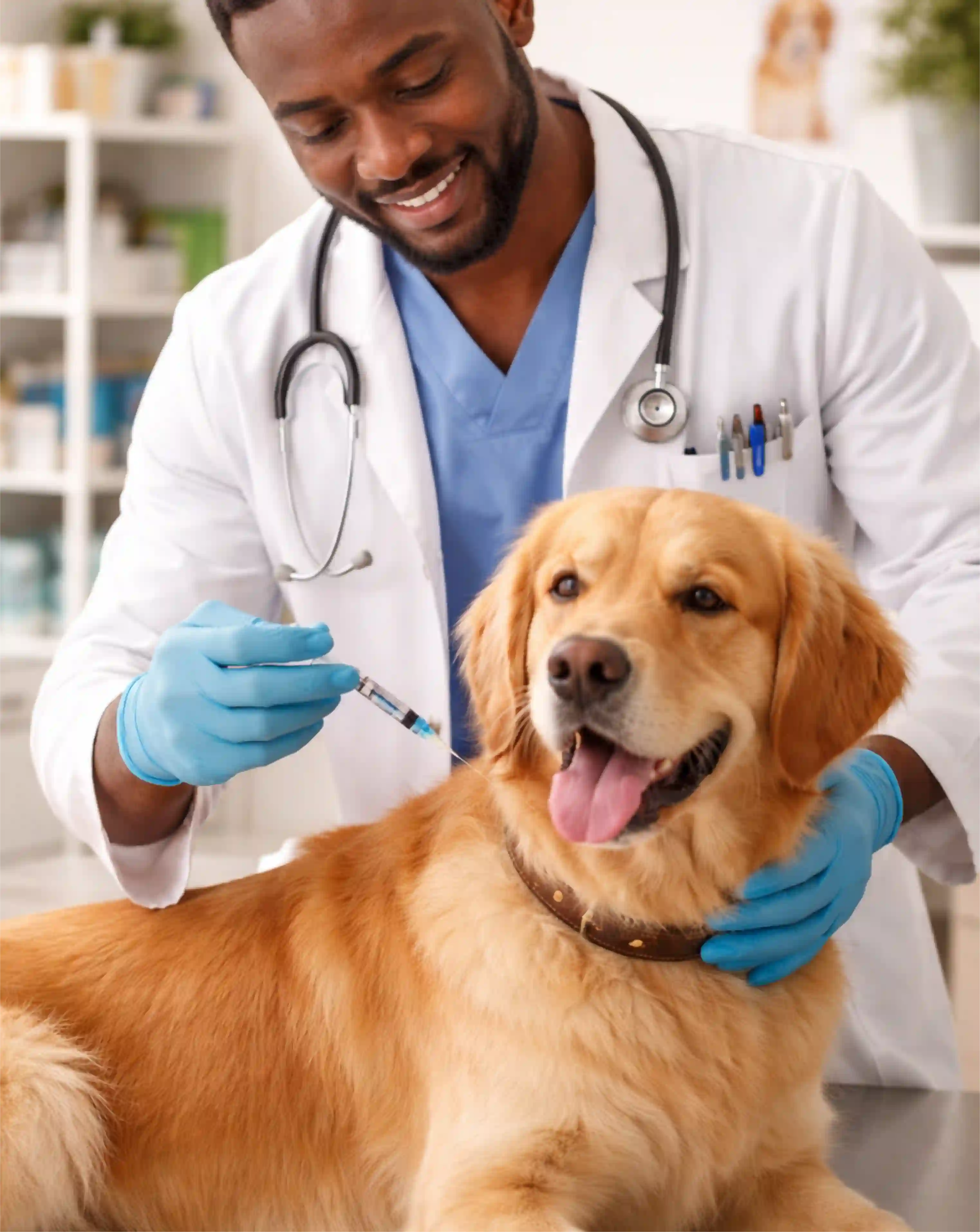 Veterinarian administering vaccine to a cat